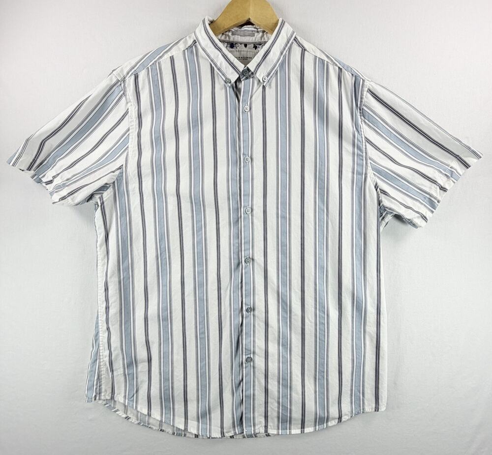 Denim & Flower Ricky Singh Short Sleeve Striped Button Down Shirt Cotton Size XL